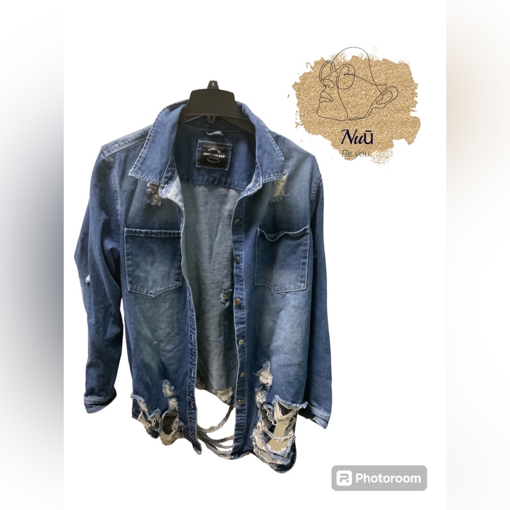 Trademark American Bazi Distressed Blue Denim Jacket 2X